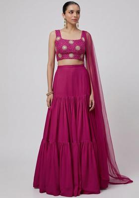 Magenta Printed Crepe Lehenga Set