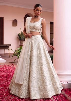 Ivory Embroidered Tissue Lehenga Set