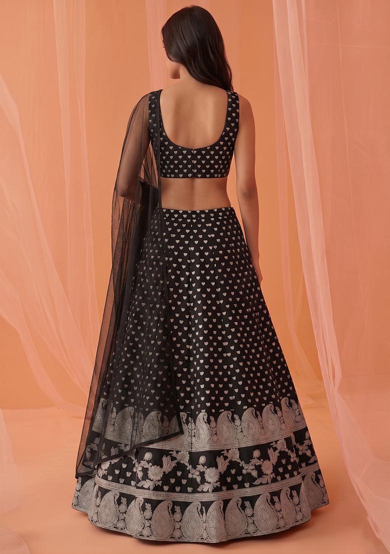 Black Embroidered Lehenga Set - Indya