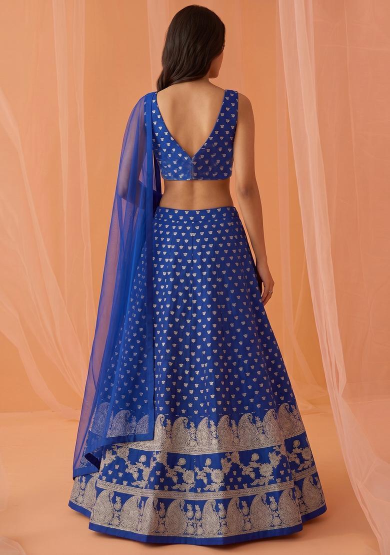 Royal Blue Embroidered Lehenga Set - Indya