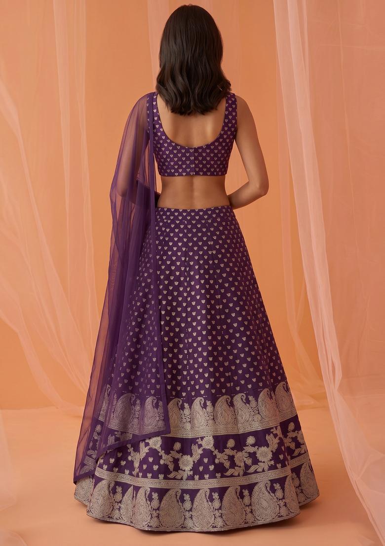 Deep Purple Embroidered Lehenga Set - Indya