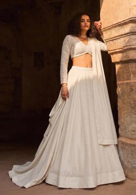 Off-White Mirror Georgette Lehenga Set