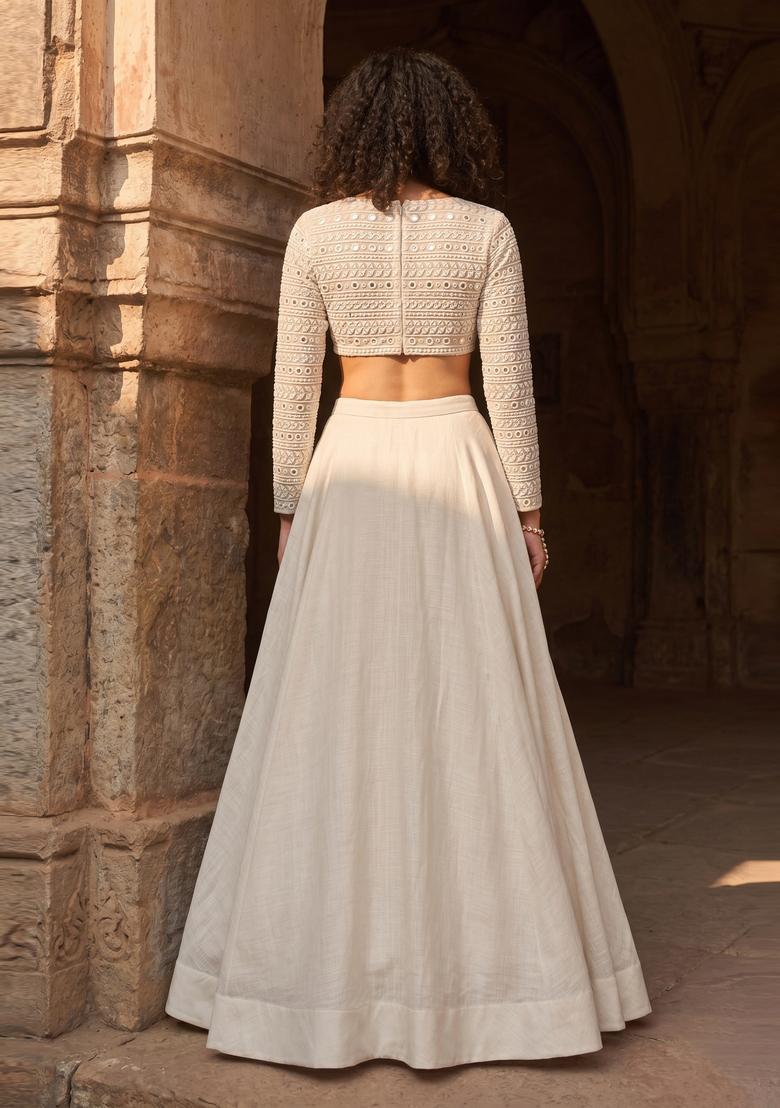 Off-White Mirror Georgette Lehenga Set - Indya