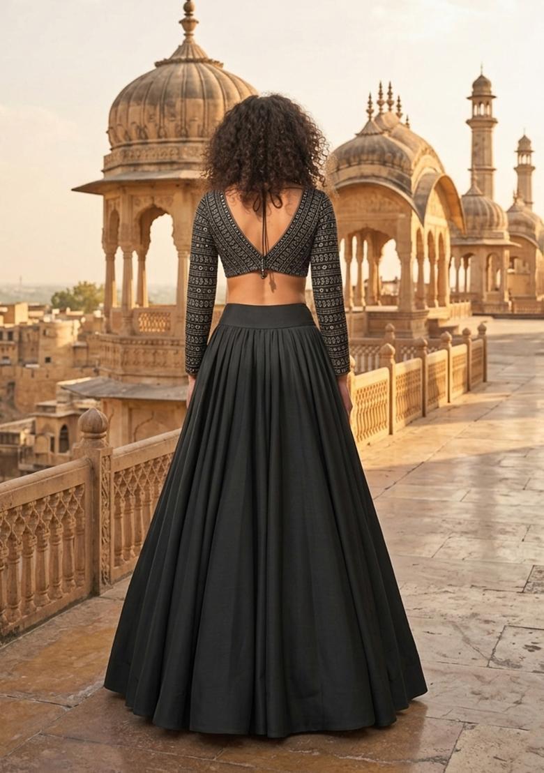 Black Printed Lehenga Set - Indya