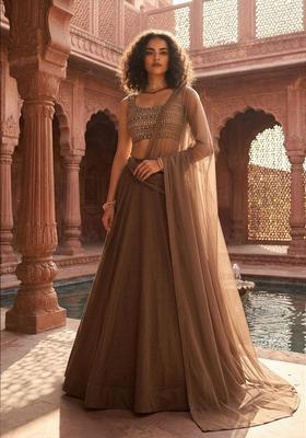 Coffee Brown Printed Lehenga Set