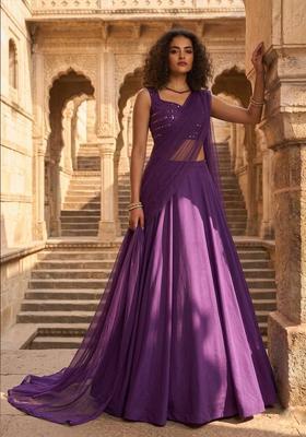 Deep Purple Mirror Lehenga Set