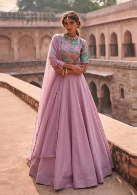 Lilac Printed Organza Lehenga Set