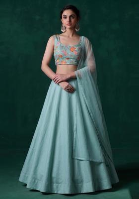 Mint Green Embroidered Organza Lehenga Set