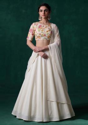 Off-White Embroidered Organza Lehenga Set