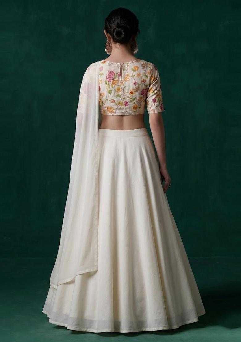 Off-White Embroidered Organza Lehenga Set - Indya