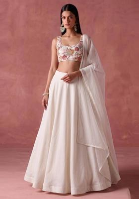 White Printed Organza Lehenga Set
