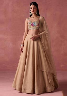 Peach Printed Organza Lehenga Set