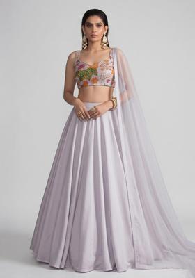 Light Pink Printed Organza Lehenga Set