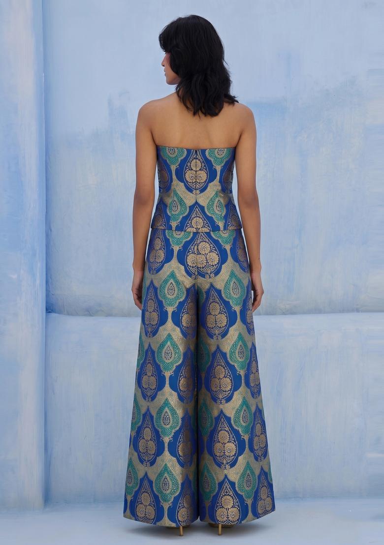 Royal Blue Printed Fusion Set - Indya