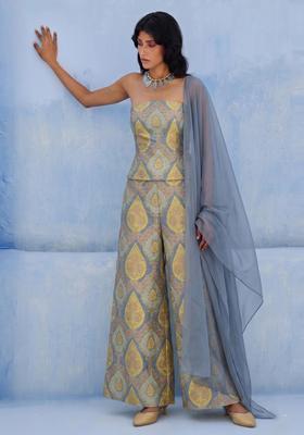 Powder Blue Printed Fusion Set