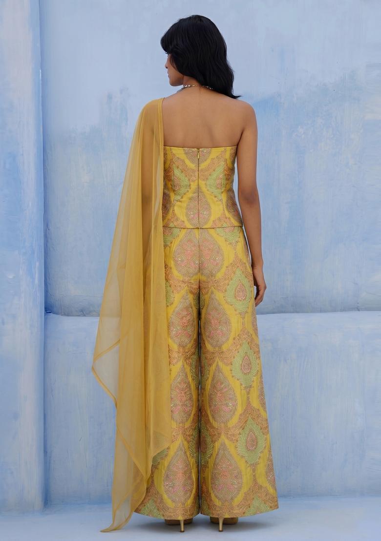Mustard Yellow Printed Fusion Set - Indya