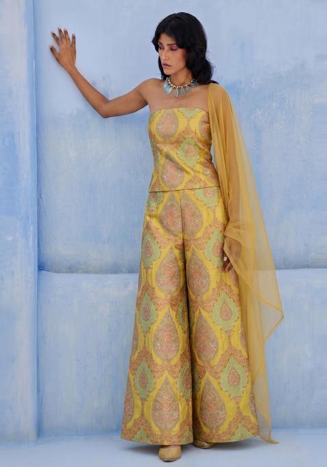 Mustard Yellow Printed Fusion Set
