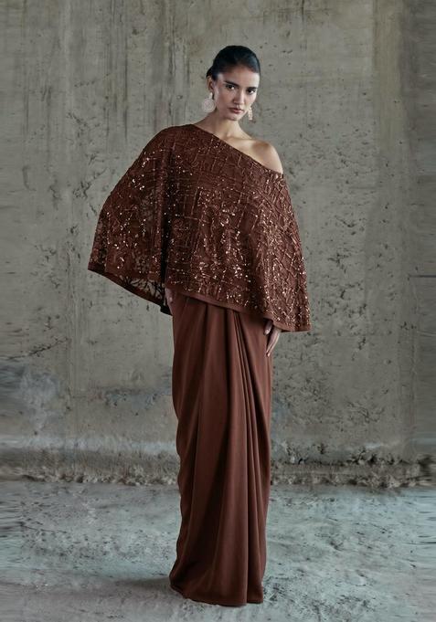 Brown Sequin Net Fusion Set
