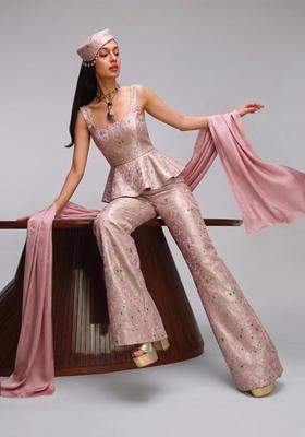 Pastel Pink Brocade Fusion Set