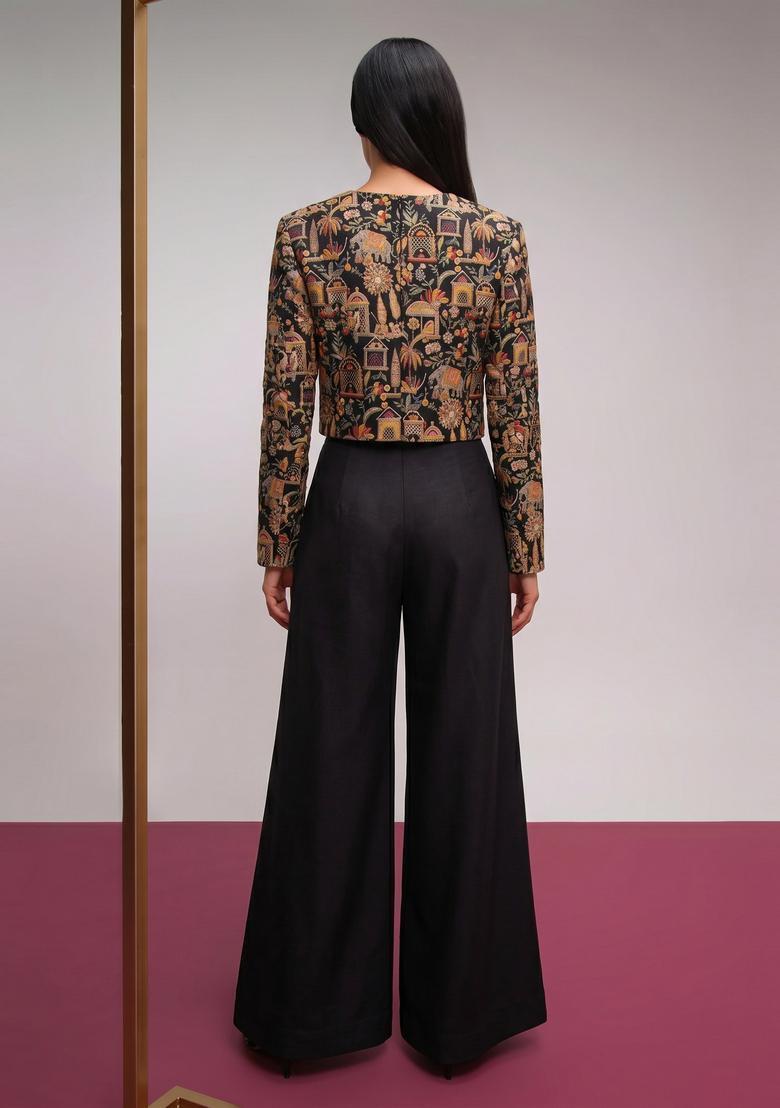 Black Printed Tissue Fusion Set - Indya