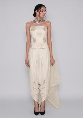 Off-White Embroidered Chanderi Fusion Set