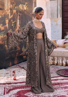 Taupe Embroidered Fusion Set