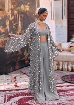 Silver Grey Embroidered Fusion Set