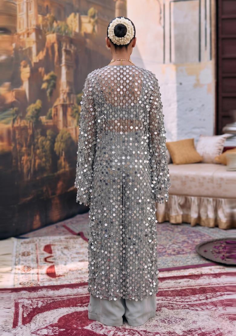 Silver Grey Embroidered Fusion Set - Indya