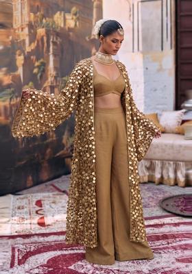 Brown Embroidered Fusion Set