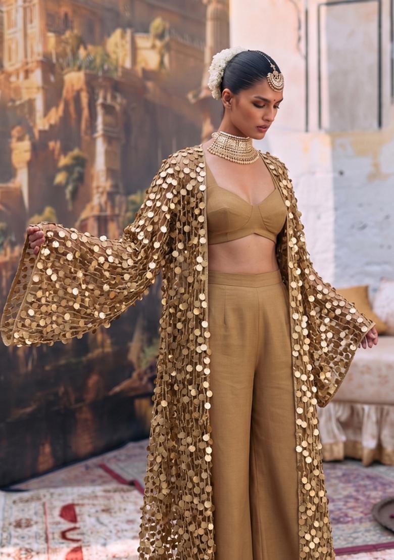 Brown Embroidered Fusion Set - Indya