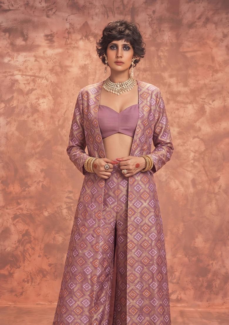 Dusty Mauve Georgette Fusion Set - Indya