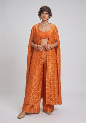 Bright Orange Georgette Fusion Set