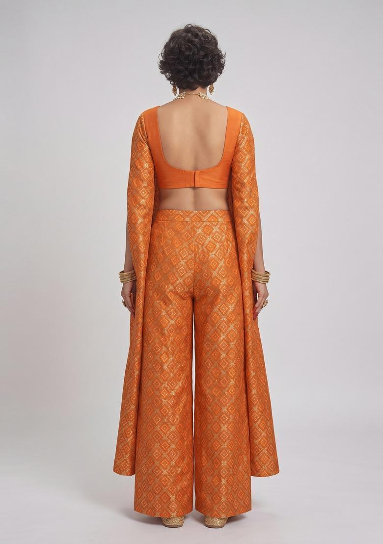 Bright Orange Georgette Fusion Set - Indya