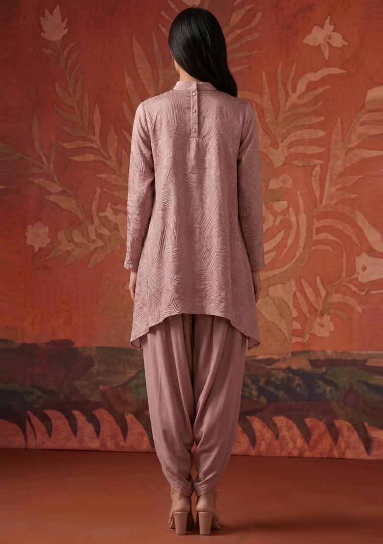 Dusty Mauve Handwork Kurta Set - Indya