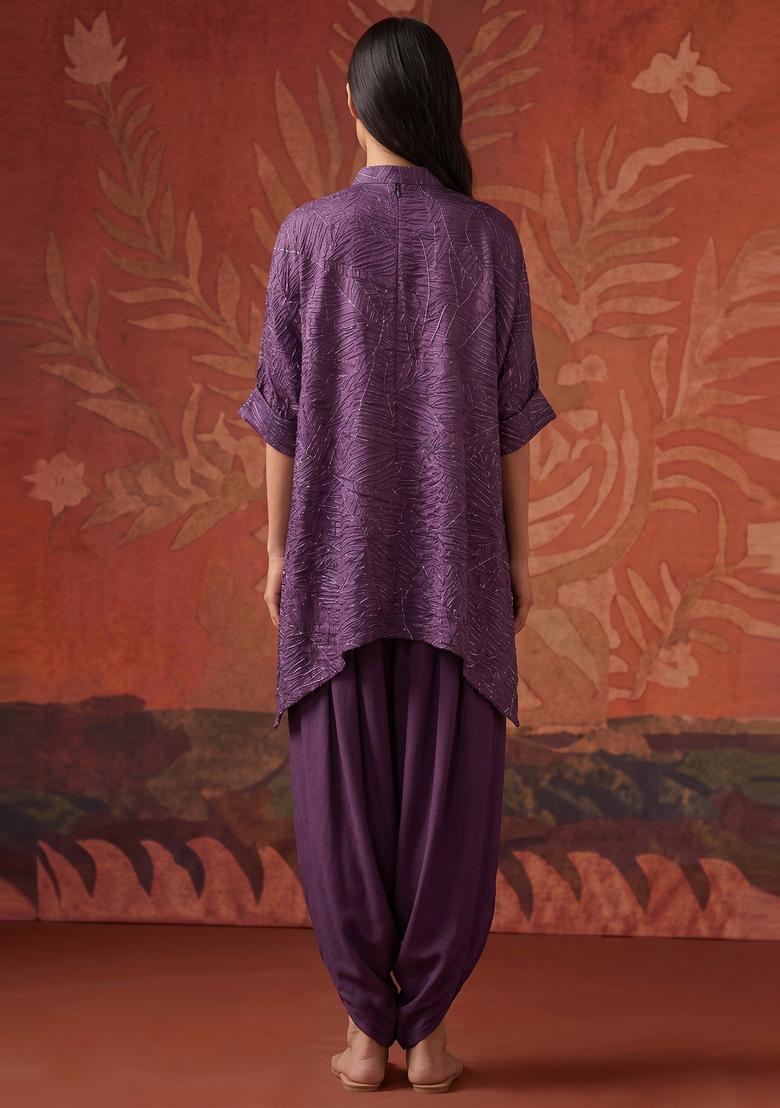 Purple Handwork Kurta Set - Indya