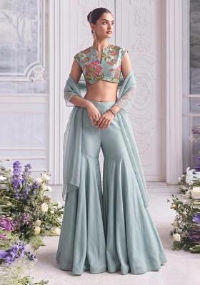 Powder Blue Embroidered Organza Fusion Set