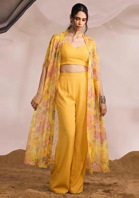 Orange Printed Silk Blend Fusion Set