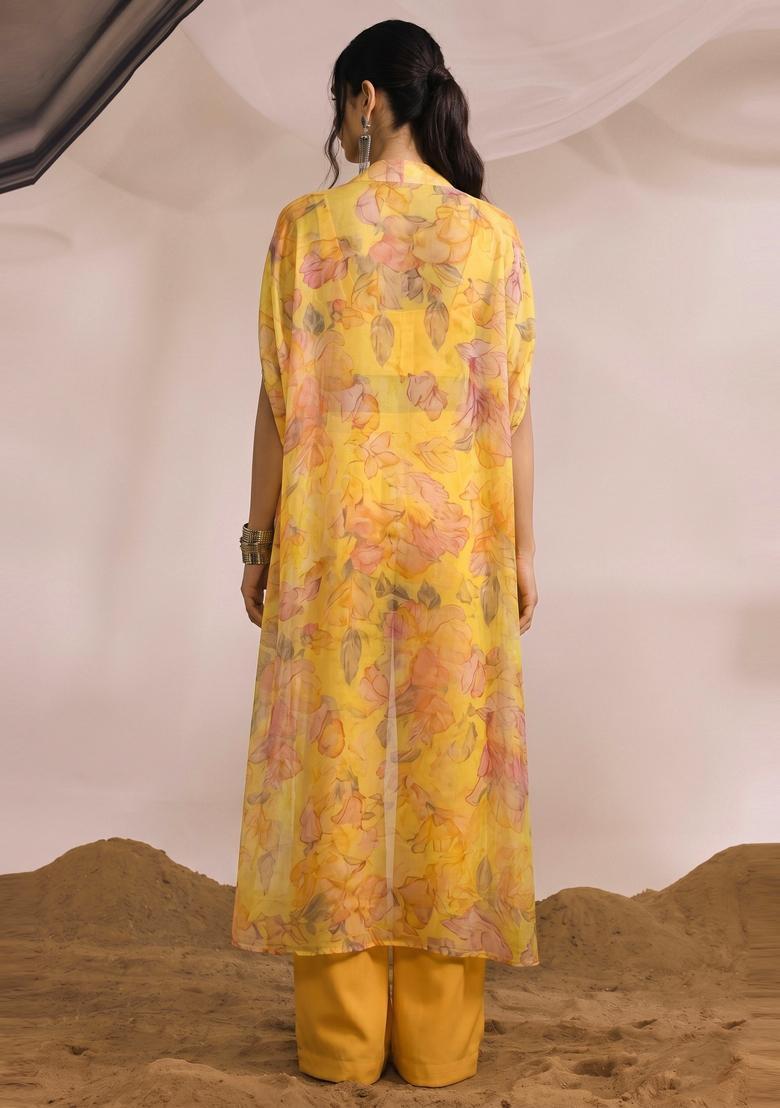 Orange Printed Silk Blend Fusion Set - Indya