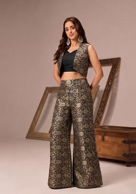 Black Embroidered Brocade Fusion Set