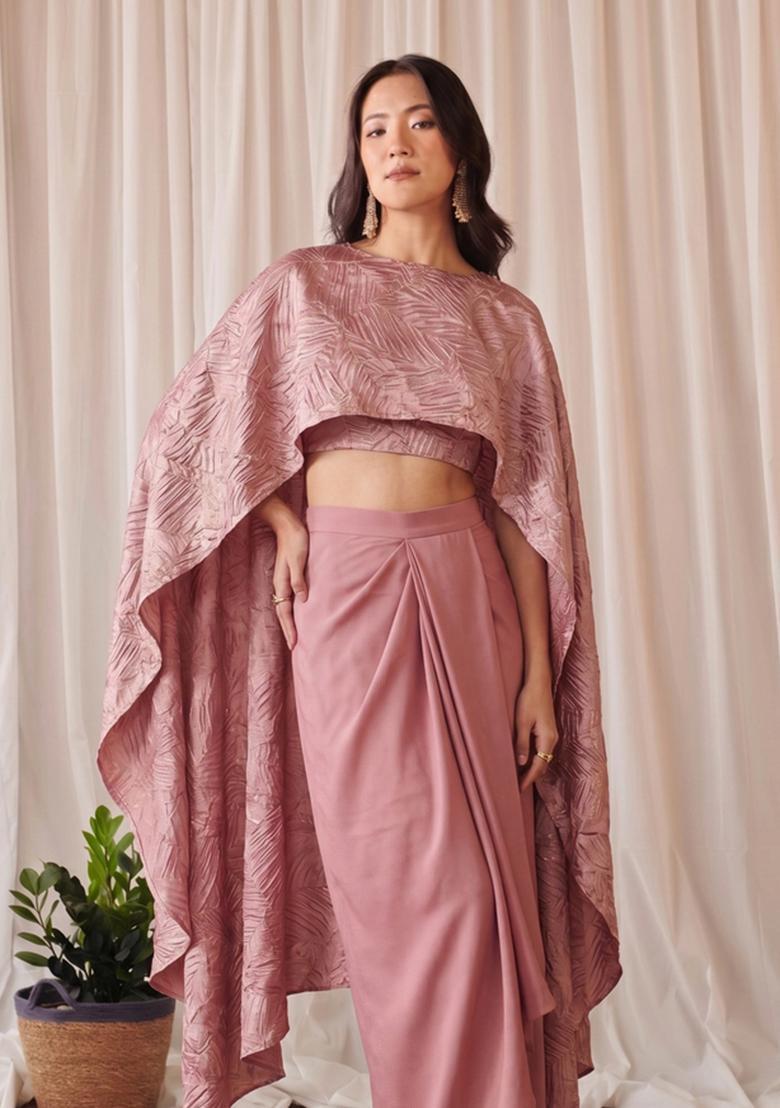 Dusty Rose Crinkled Satin Fusion Set - Indya