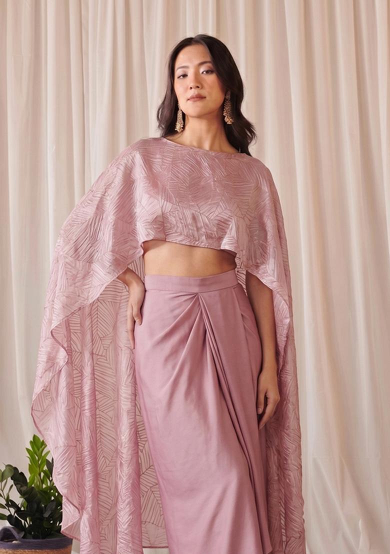 Mauve Crinkled Satin Fusion Set - Indya