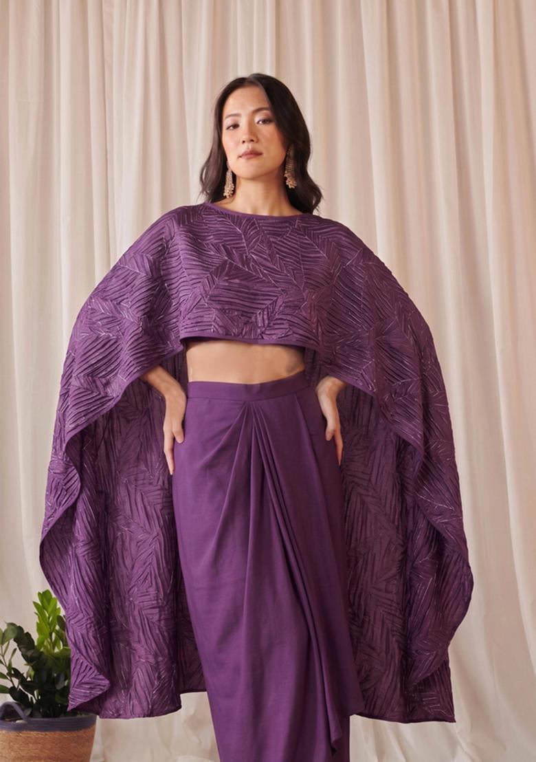 Deep Purple Crinkled Satin Fusion Set - Indya