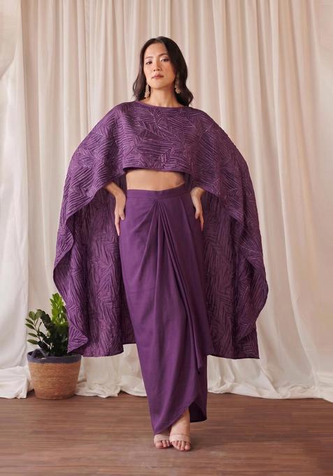 Deep Purple Crinkled Satin Fusion Set