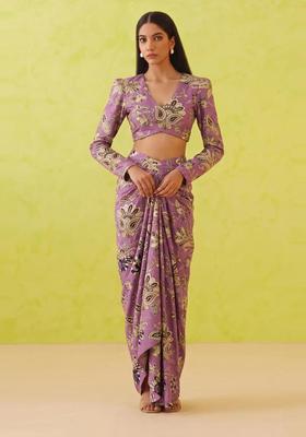 Lilac Printed Crepe Fusion Set