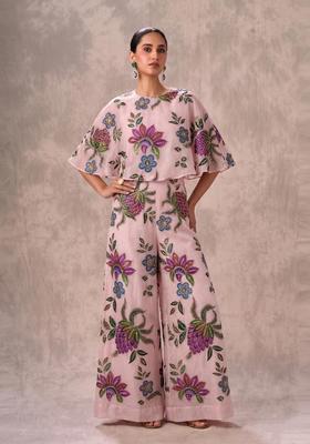 Pastel Pink Embroidered Organza Fusion Set