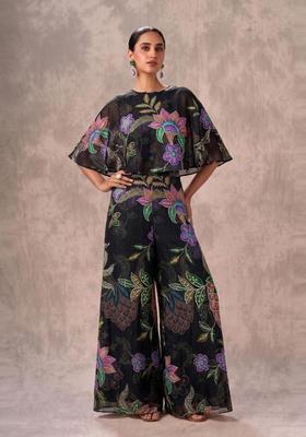 Black Embroidered Organza Fusion Set