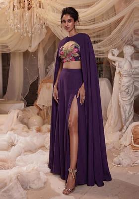 Deep Purple Embroidered Organza Fusion Set