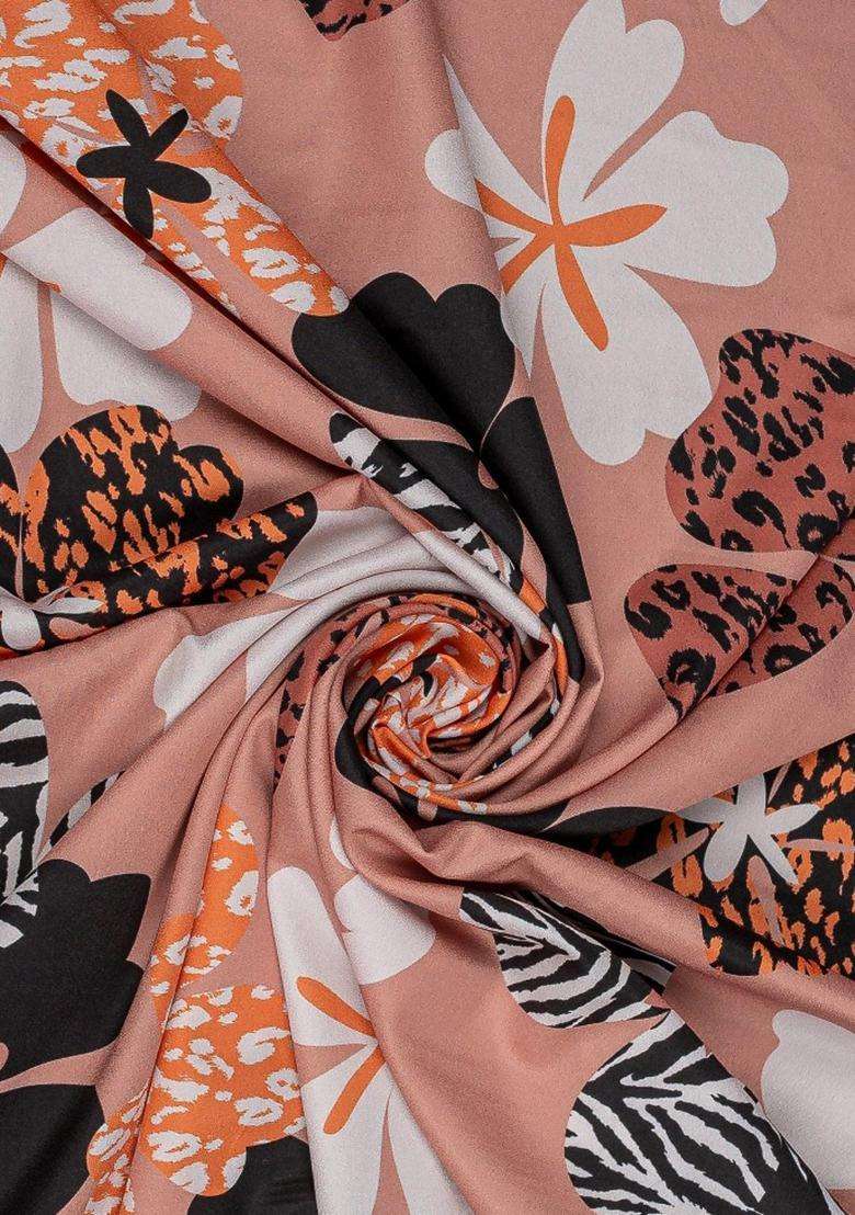 Peach Printed Crepe Fusion Set - Indya