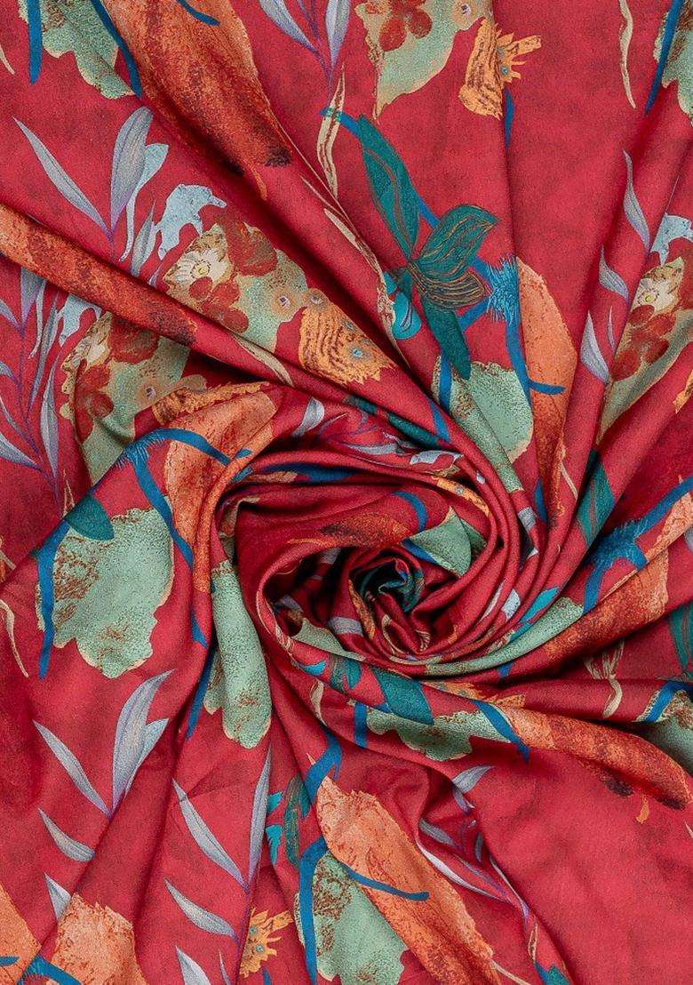 Red Printed Crepe Fusion Set - Indya