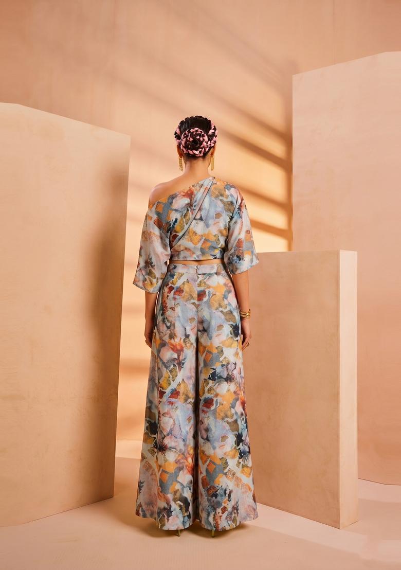Grey Printed Crepe Fusion Set - Indya